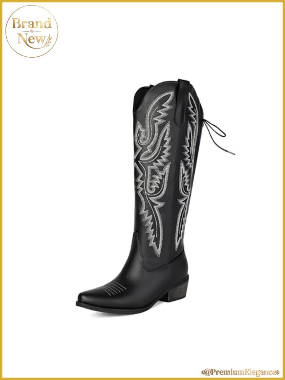 Women's Knee High Cowboy Boots Adjustable Lace Up Side Zipper Chunky Heel